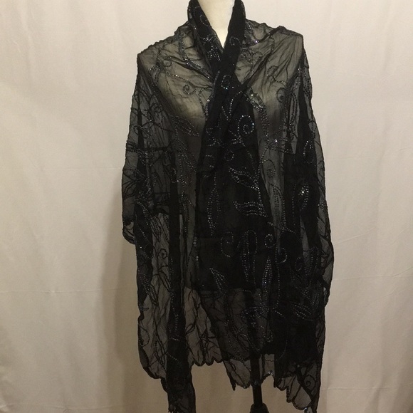 ATG “ALL THAT GLITTERS OF SAN FRANCISCO “ BLACK RAYON SHAWL - Picture 1 of 9